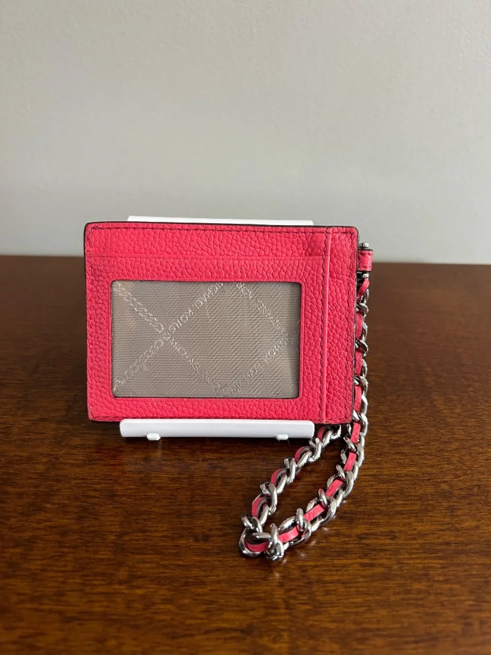 Michael Kors Pink Leather Card Holder on Wristlet Chain; EUC